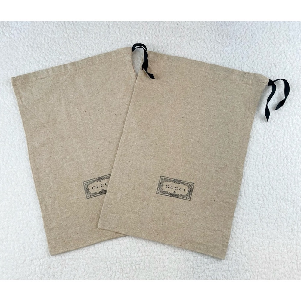 GUCCI • Set of 2 Tan Linen Medium Logo Dust Bags